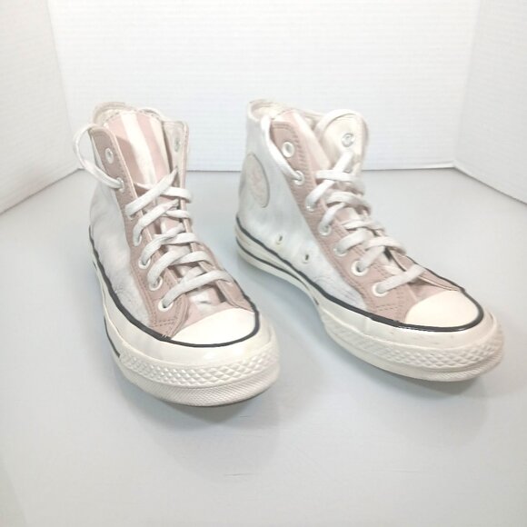 Converse Size 7.5 Chuck 70 Striped Hi Top Shoe Egret/Pink Terry Cloth All Star - Picture 1 of 9